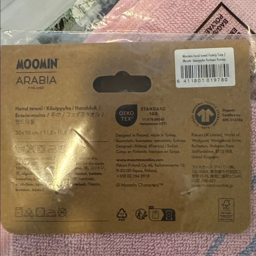 Moomin Arabia Hand Towel Organic Cotton Family Time NIB